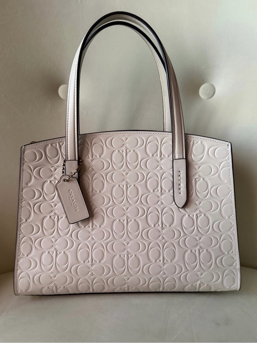 Coach Embossed Signature Tote Bag in chalk